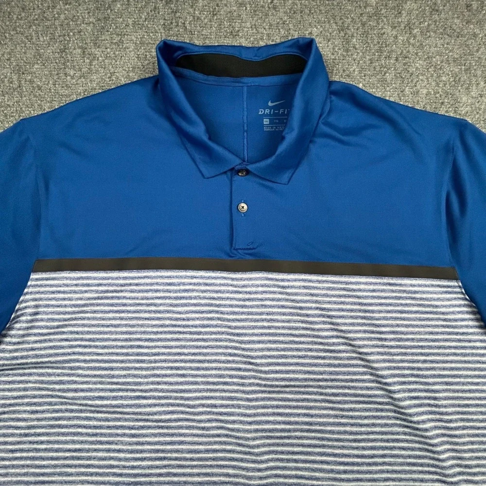 Nike Tiger Woods Golf Polo Mens XXL Blue Striped Dri-FIT BV1320-431 Colorblock